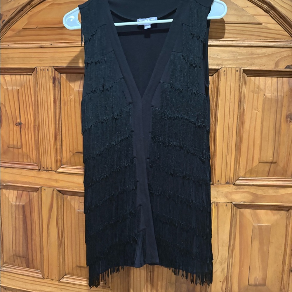 Vivienne Tam Black Fringe Sleeveless Top